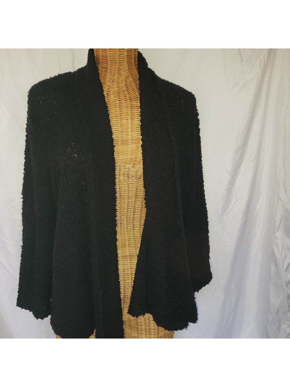 Ladies RUBY RD Open Front Nubby Knit Cardigan in Black - L